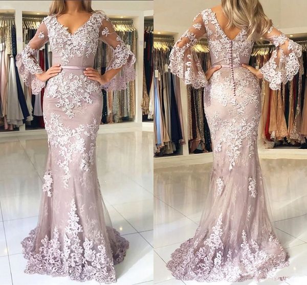 

blush pink 2019 новая мода кружева русалка пром платья v шеи длинным рукавом backless элегантные вечерние платья вечерние наряды vestidos, Black