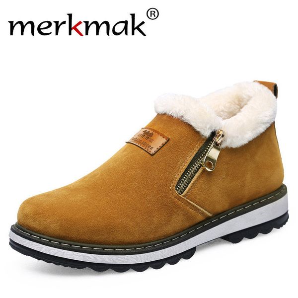 

merkmak winter men snow boots brand designer shoes mens warm short plush fashion casual shoes men ankle boots new year christmas, Black