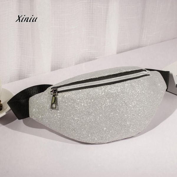 

fashion chest bag waist pack women bling sequins shoulder bags large capacity zipper messenger bag phone money handbags