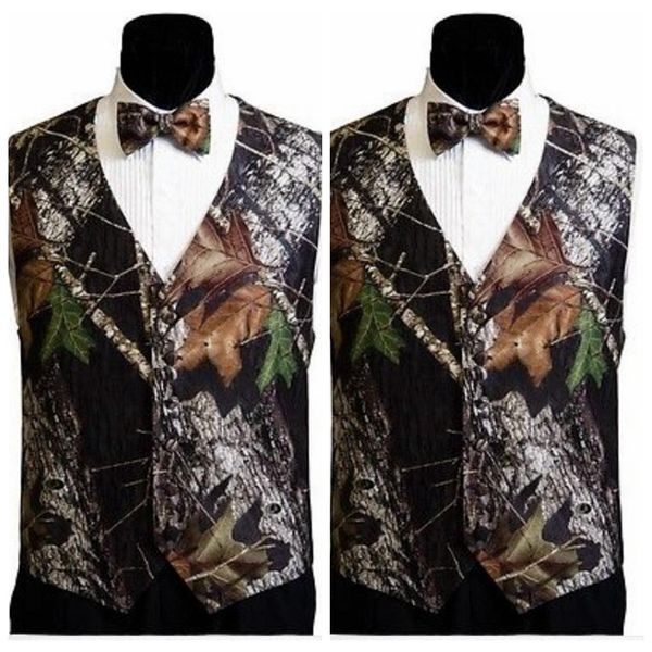 

2019 sale camo men vests with bow camouflage groom groomsman vest satin custom formal wedding vests camouflage, Black