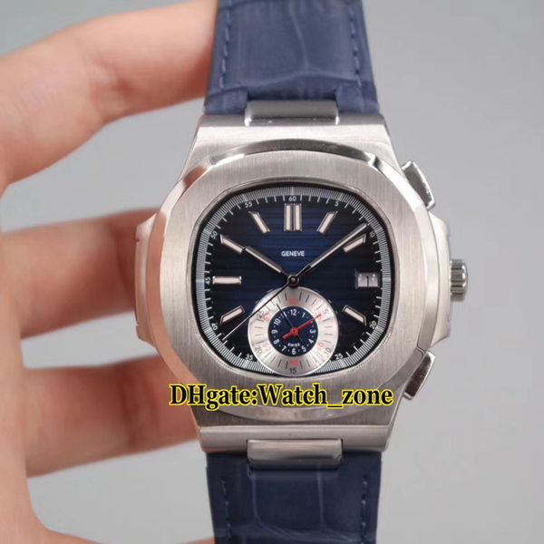 

new sport nautilus 5980/1a-001 automatic blue dial mens watch silver case leathe strap watches 5980 gents wristwatches, Slivery;brown