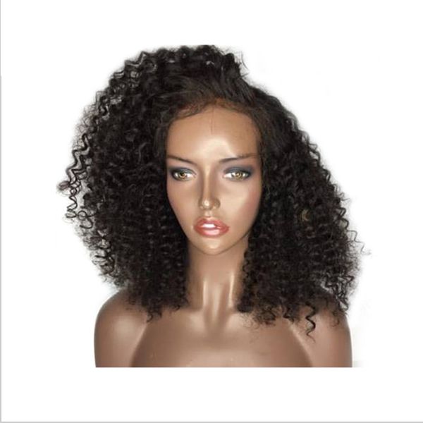 Parte laterale hotselling Parrucca anteriore in pizzo sintetico con capelli per bambini Colore nero resistente al calore Parrucche afro ricci corte per donne nere