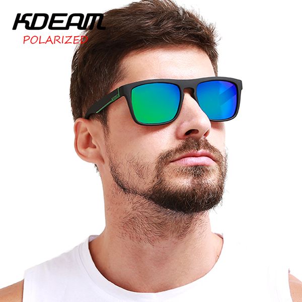 

kdeam summer sunglasses men sport polarized sun glasses women mirror green lens square frame uv400 with original case kd156-c14, White;black