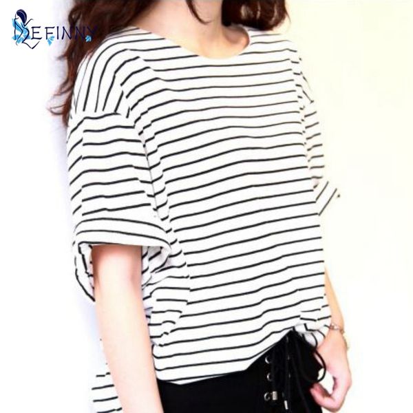

efinny summer women fashion t-shirt loose striped black/white vintage tee