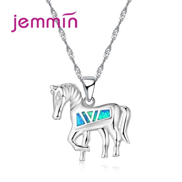 

jemmin cute animal horse blue fire opal necklaces for kids party jewelry accessory 925 sterling silver pendant necklace for lady