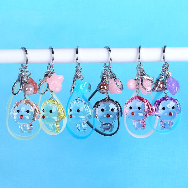

creative cartoon cute animal transparent crystal dogs keychains women jewelry plastic star beads keyring car pendants key chains, Silver