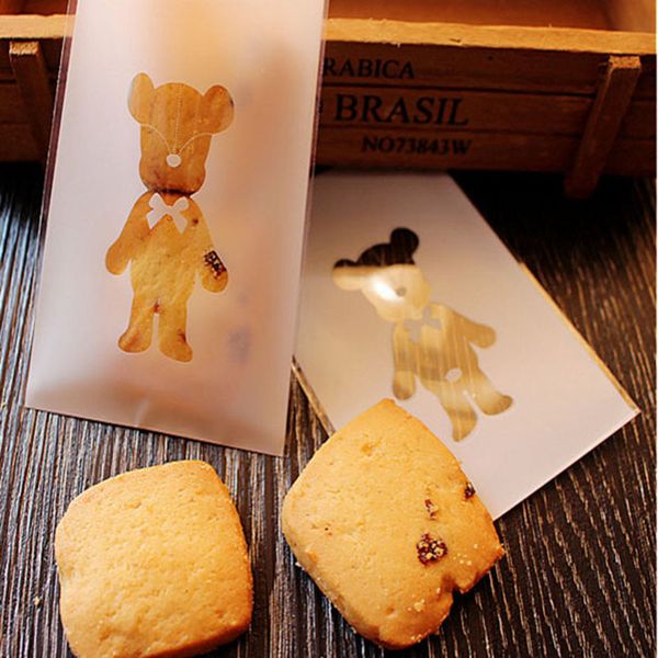 

50pcs cute bear cartoon cookies biscuits bags self-adhesive wedding bag cake candy gift bags baby shower party favors 7*10cm