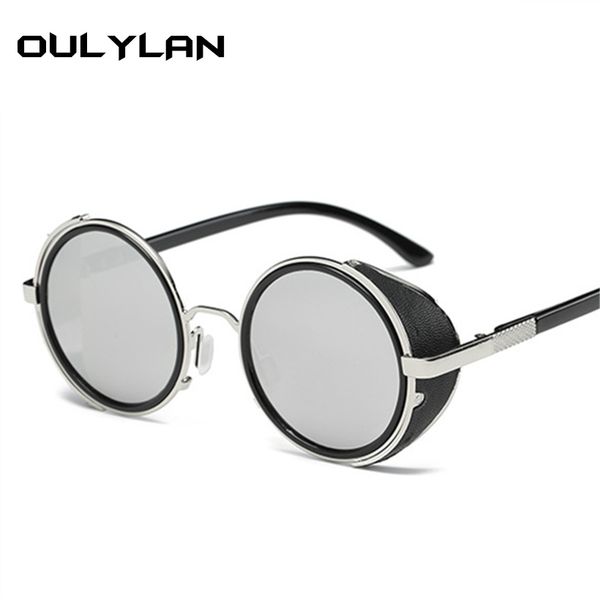 

oulylan steampunk sunglasses women men retro windproof punk sun glasses vintage steam punk sunglass design eyewear metal round, White;black