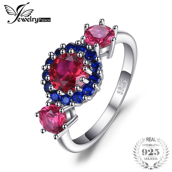 

jewelrypalace 2.5ct created red ruby blue spinel 3 stone ring 925 sterling silver fashion women new arrival anniversary, Golden;silver