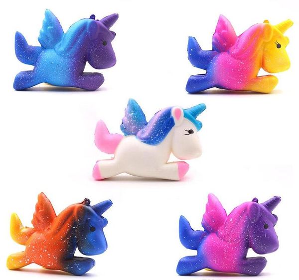 Acheter Dhl Livraison Gratuite Coloré Ciel étoilé Licorne Squishy Arc En Ciel Cheval Volant Lent Hausse Doux Squeeze Téléphone Charmes Décompression