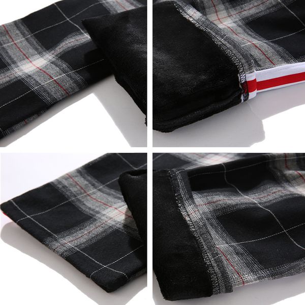 

warm pants flannel joggers thick winter pants plaid harem inside men's fleece casual men's stripe sweatpants bftbh, Black