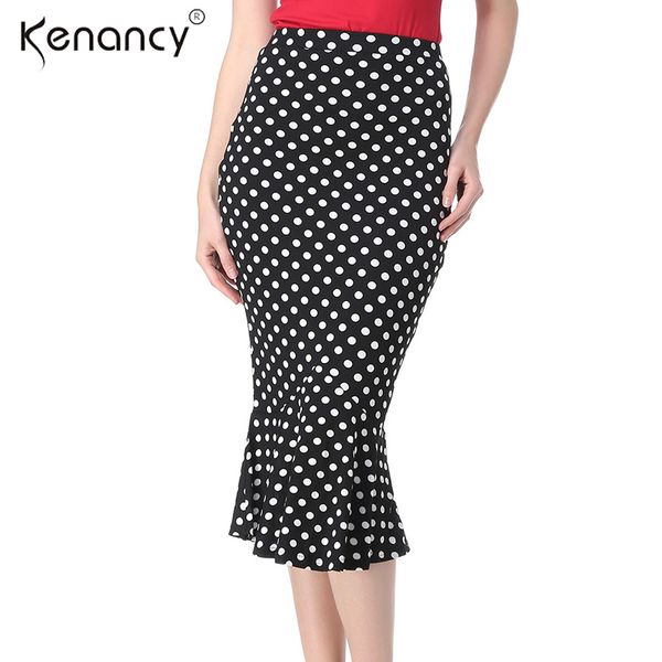 

kenancy 2018 fashion new 2xl mermaid midi skirt women ol fishtail elastic high waist skirt 4 colors saia all-match & slim, Black