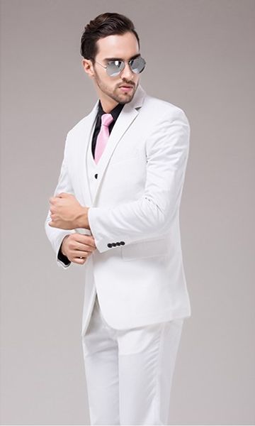 

white three piece groom tuxedos notch lapel center vent man wedding suit handsome men business dinner prom blazer(jacket+pants+tie+vest) 428, Black;gray