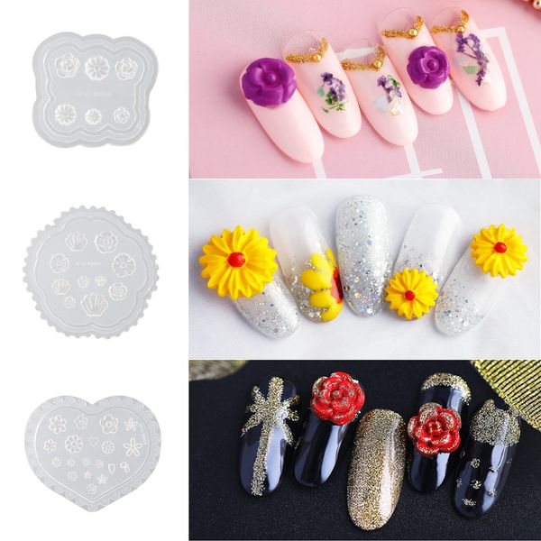 

3d silicone mold nail art stamping nail carving sculpture acrylic template diy polish soft silicon gel decoration flower quality, White