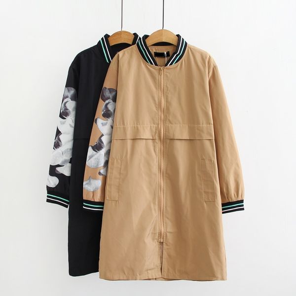 

women trench coat winter autumn plus size 2018 female black painting casual oversized trench outwear coats 4xl lady loose coats, Tan;black