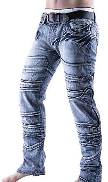 

jeansian men's casual washed denim long straight-leg pants jeans j001, Blue