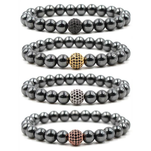 

new 8mm hematite bracelet beaded jewelry men's yoga buddha pave zircon cz beads chakra bracelets for women g114s, Golden;silver