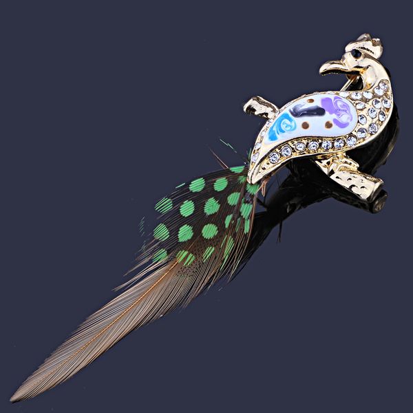 

farlena jewelry unique peacock shaped brooch pins fashion feather rhinestones brooches for women, Gray