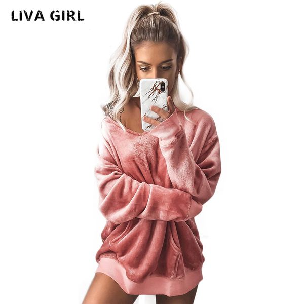 

liva girl 2018 chic style women hoodies big pocket high street oversized female hooded sweatshirt ins plus size feminino gray, Black