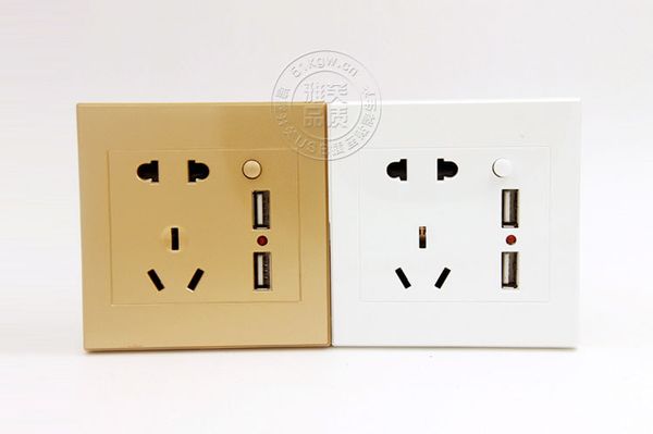 Elektrischer Wand-Universalstecker, Standard-Frontplattensteckdose, doppelt, 2 USB-Ausgänge, Schalter zum Aufladen von Mobiltelefonen