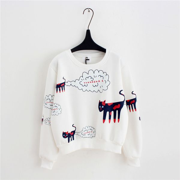 

knitted spring autumn sweatshirt women plus size loose casual plus thick velvet cartoon cat pattern sweatshirts pullovers, Black