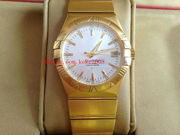 

watch constellation 123.50.27.60.02.002 27mm 18k gold & steel swiss eta 8500 movement mechanical automatic ladies women watches, Slivery;brown