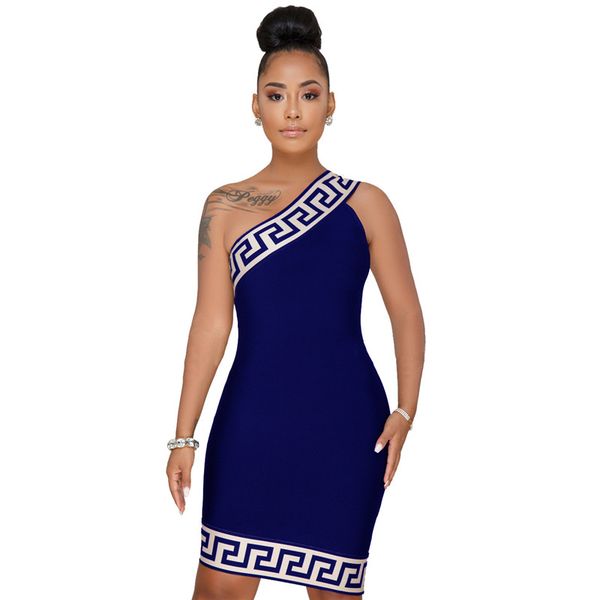 

wholesale plus size 3xl summer women african 3d printed club wear one shoulder short dress party bodycon dresses vestido, Black;gray