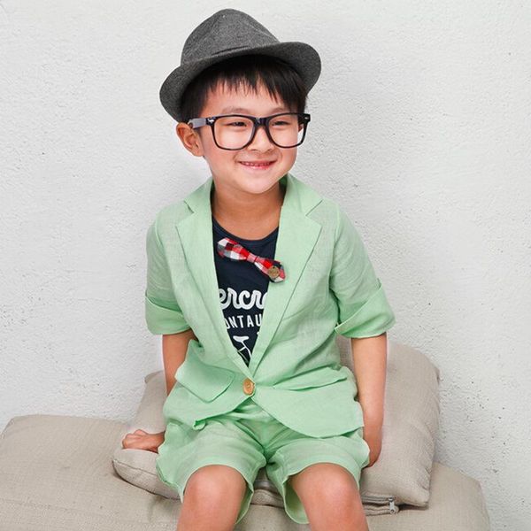 

korean style summer boy handsome candy color pants pure suit knee length suit suit, Blue