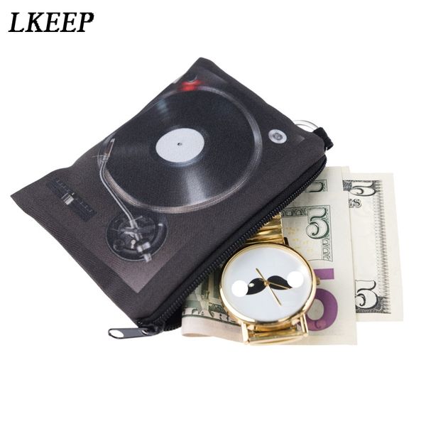 

summer new record print purses small fresh casual coin wallet lady fashion record pattern cartoon dollar money bag, Red;black