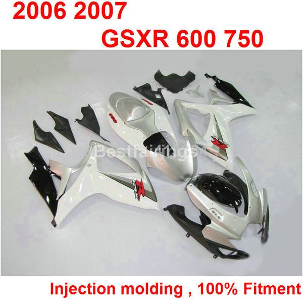 

custom injection molding fairing kit for suzuki gsxr600 gsxr750 2006 2007 silver white black gsxr 600 750 06 07 xs24