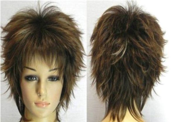 

sell short mixed brown women's hair cosplay full wig, Black