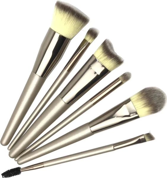 DHL Livre 6 Pc / Set profissional Pincéis de Maquiagem cor de prata Definir eyeshasow sobrancelha cílios maquiagem escova Blush Em Pó Foundation corretivo escova