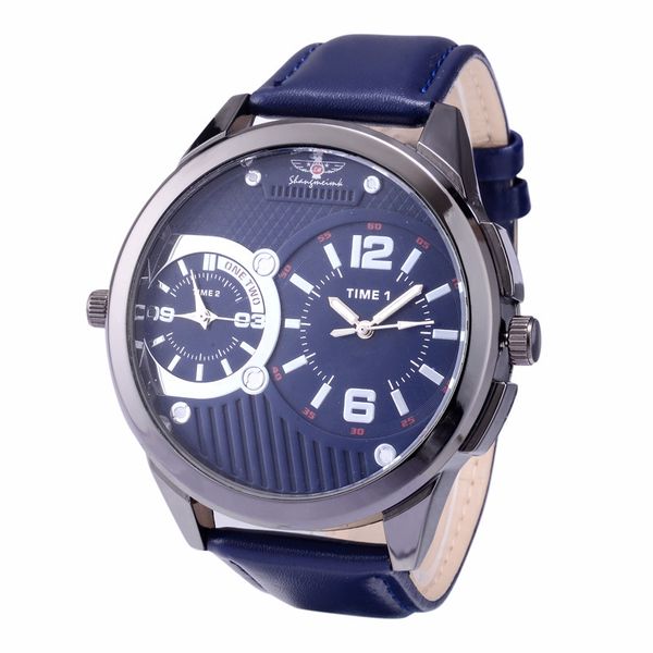 

оптовая мужская тенденция двойные движения кварцевые часы досуг pu кожаный пояс мужская большой циферблат бизнес сто набор наручные часы, Slivery;brown