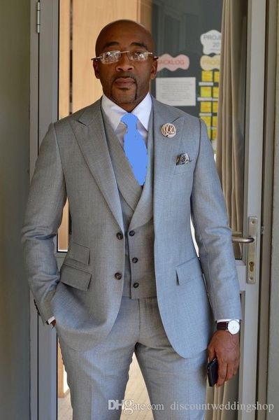 

popular design groom tuxedos two button light grey peak lapel groomsmen man suit wedding mens suits (jacket+pants+vest+tie) j512, Black;gray