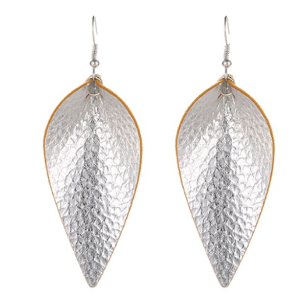 

leaf feather earrings pu leatherwater drop dangle earring, Silver