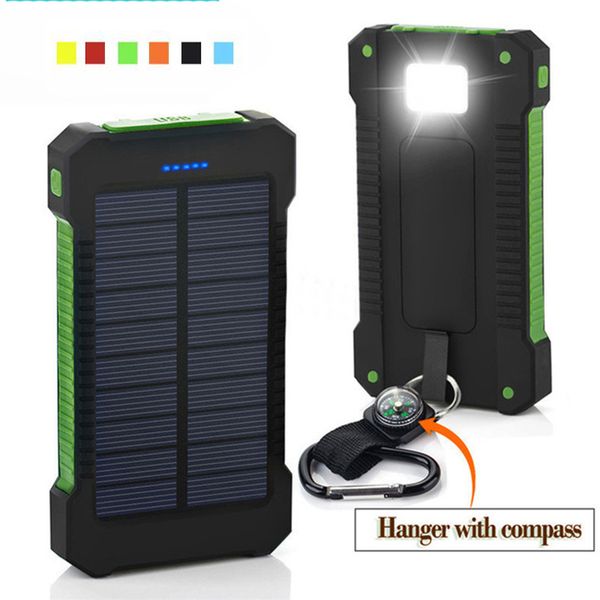 

solar power bank waterproof 20000mah solar charger 2 usb ports external charger powerbank for iphone xiaomi smartphone with led light