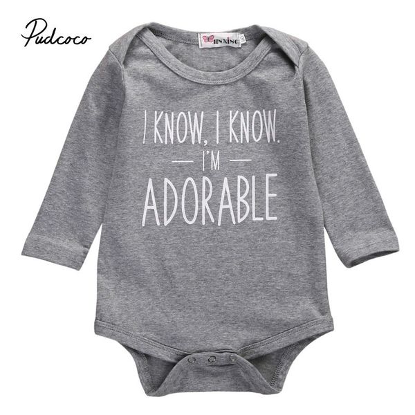 

pudcoco grey cotton letter long sleeve baby body clothes infant newborn wear children kid baby girl boy bodysuit, Blue