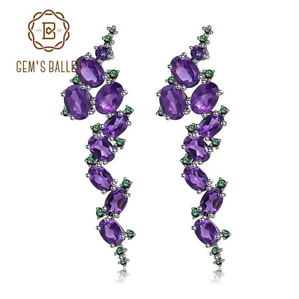 

gem's ballet 925 sterling sliver 9.78ct natural amethyst gemstone clip earrings vintage gothic punk earrings for women party, Golden;silver