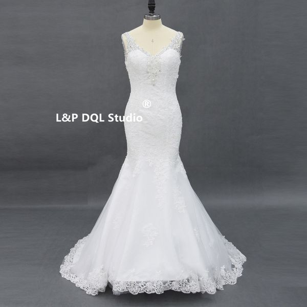 

ivory lace plus size wedding dress mermaid ivory wedding dresses bridal gowns v-neck with beads sequins backless sweep train custom made, White