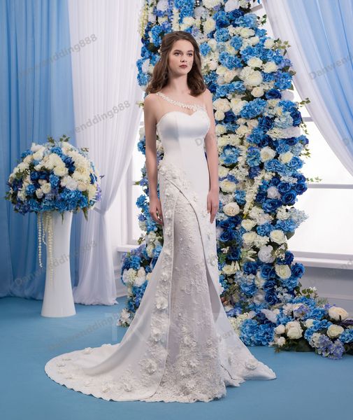 

graceful ivory lace/satin scoop applique mermaid wedding dresses bridal pageant dresses wedding attire dresses custom size 2-16 zw612201, White