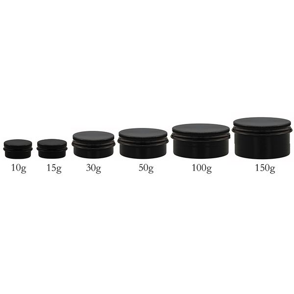 

100pcs/lot 10g 15g 30g 50g 100g 150g black empty aluminum jar 50gram metal cream jar 150g aluminum tin cosmetic container matte black