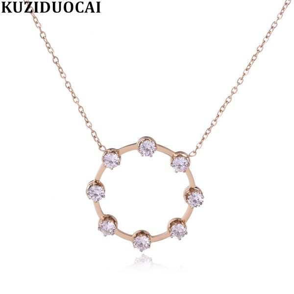 

kuziduocai new fashion jewelry round circle zircon titanium stainless steel choker necklaces pendants for women colar kolye n122, Black