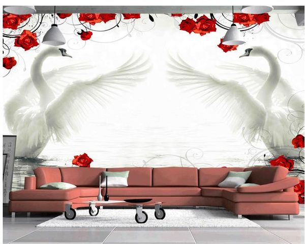 

romantic swan red rose pattern background wall painting wall mural p wallpaper