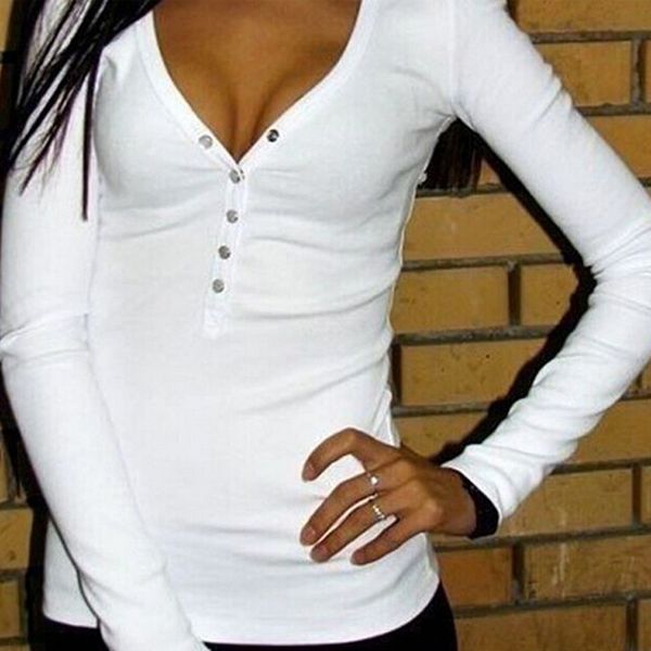 

new zanzea t shirt women 2018 v neck long sleeve tees casual button blusas femininas t-shirt plus size s-5xl, White