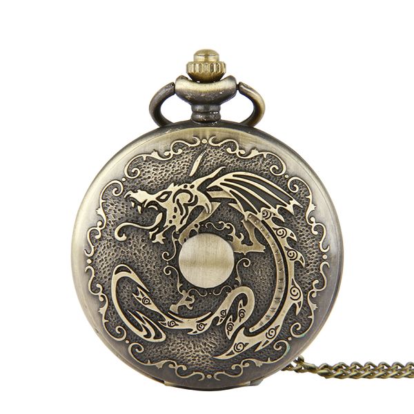 

wholesale 50pcs/lot pendant chain quartz bronze watch dragon pocket watch pw027, Slivery;golden