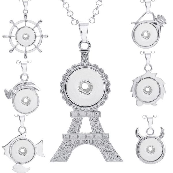 

15 styles new 18mm snap buttons tower button diy pendant fit 18mm charm snap jewelry for drop shipping, Silver