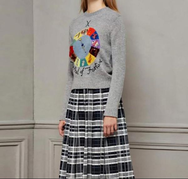 

2018 Gray Long Sleeves Cartoon Letter Print Women's Sweaters Brand Same Style Jacquard Pullovers Women g06