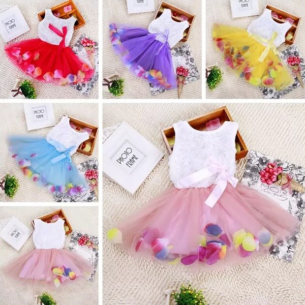 2019 vestiti per bambini Abito da bambina principessa fiore Abito tutu bambina fiore rosa 3D con abito in pizzo petalo colorato Gonna a bolle vestiti per bambini