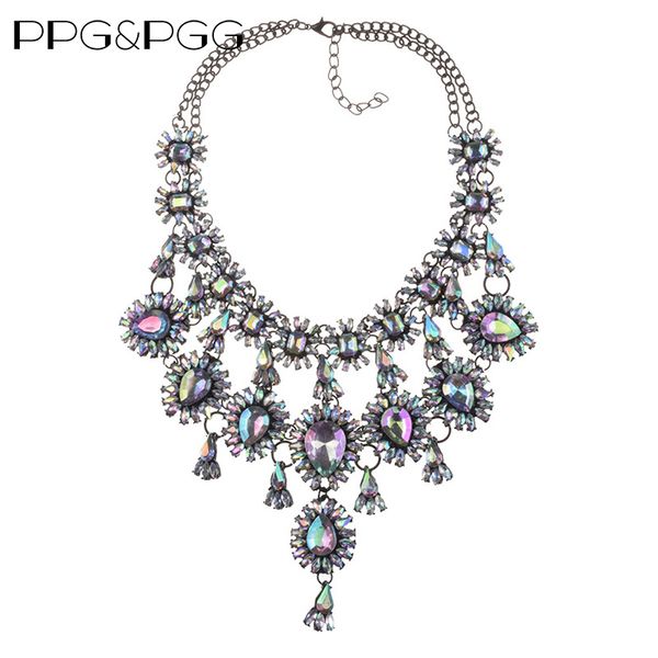 

ppg&pgg 2017 new fashion ab shine crystal water drop statement luxury women bijoux rhinestone choker bib necklaces, Golden;silver