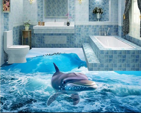 Papel de parede de piso para quarto de crianças Ocean Underwater World Dolphin revestimento de piso de banheiro pintura decorativa